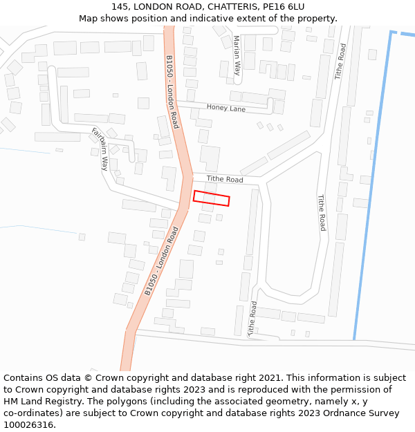 145, LONDON ROAD, CHATTERIS, PE16 6LU: Location map and indicative extent of plot