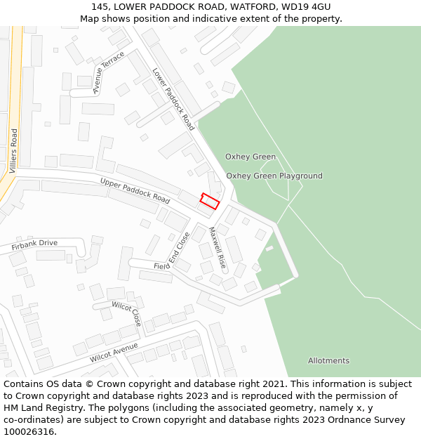145, LOWER PADDOCK ROAD, WATFORD, WD19 4GU: Location map and indicative extent of plot
