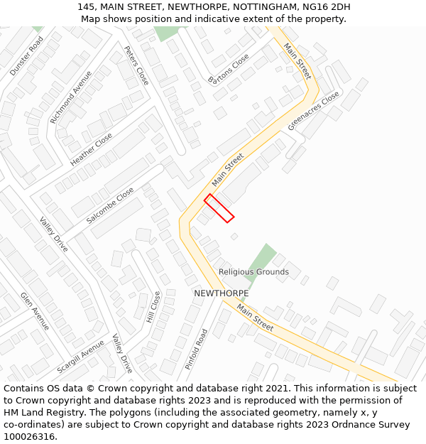 145, MAIN STREET, NEWTHORPE, NOTTINGHAM, NG16 2DH: Location map and indicative extent of plot