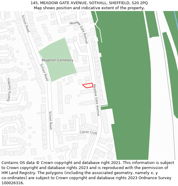 145, MEADOW GATE AVENUE, SOTHALL, SHEFFIELD, S20 2PQ: Location map and indicative extent of plot
