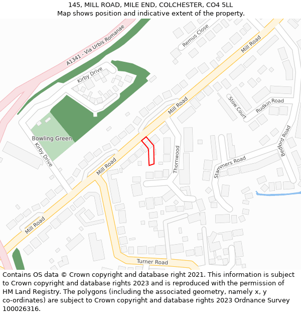 145, MILL ROAD, MILE END, COLCHESTER, CO4 5LL: Location map and indicative extent of plot