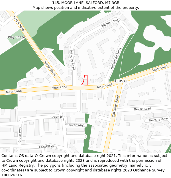 145, MOOR LANE, SALFORD, M7 3GB: Location map and indicative extent of plot