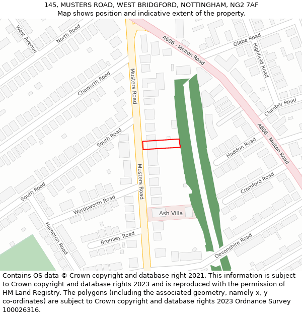 145, MUSTERS ROAD, WEST BRIDGFORD, NOTTINGHAM, NG2 7AF: Location map and indicative extent of plot