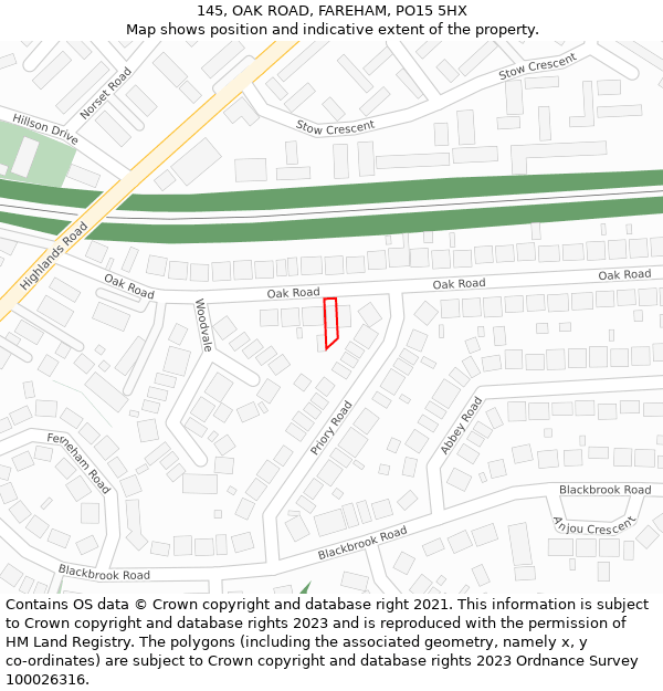 145, OAK ROAD, FAREHAM, PO15 5HX: Location map and indicative extent of plot