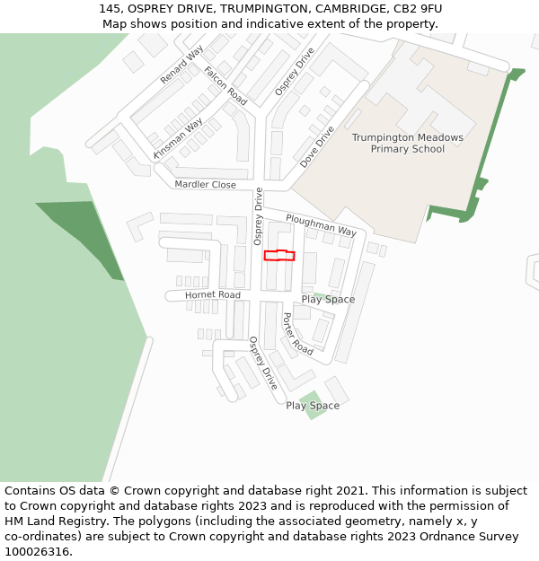 145, OSPREY DRIVE, TRUMPINGTON, CAMBRIDGE, CB2 9FU: Location map and indicative extent of plot