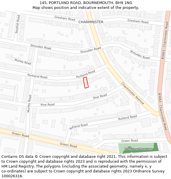 145, PORTLAND ROAD, BOURNEMOUTH, BH9 1NG: Location map and indicative extent of plot
