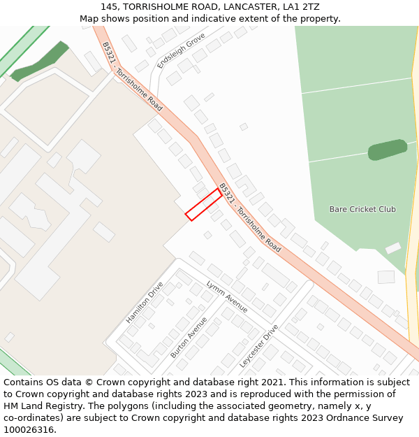 145, TORRISHOLME ROAD, LANCASTER, LA1 2TZ: Location map and indicative extent of plot