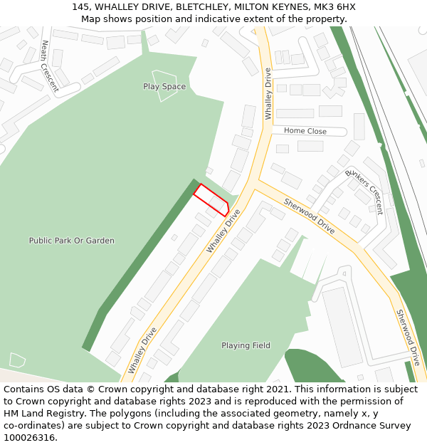 145, WHALLEY DRIVE, BLETCHLEY, MILTON KEYNES, MK3 6HX: Location map and indicative extent of plot
