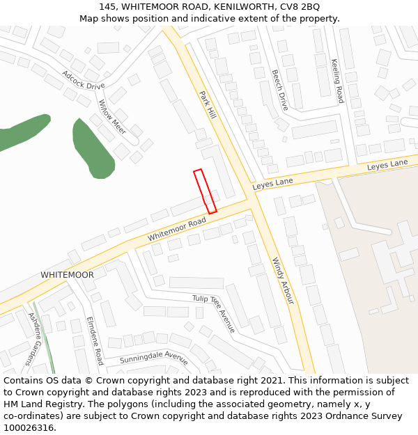 145, WHITEMOOR ROAD, KENILWORTH, CV8 2BQ: Location map and indicative extent of plot