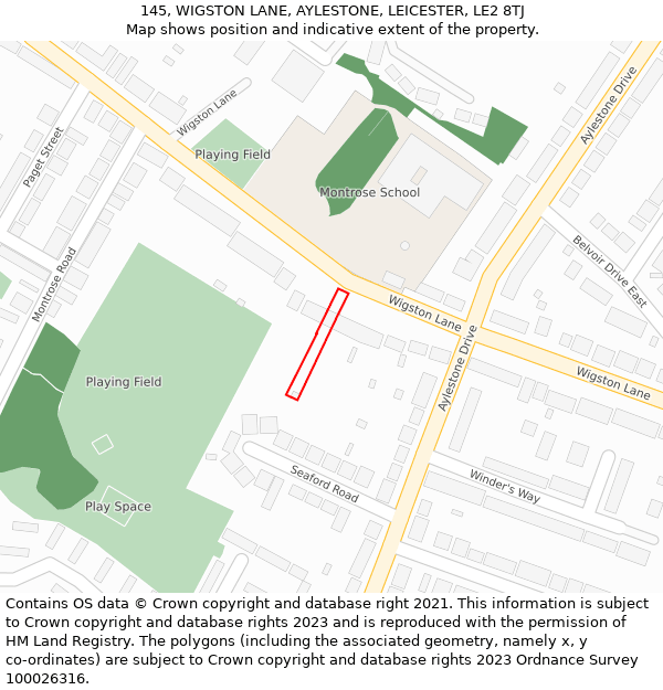 145, WIGSTON LANE, AYLESTONE, LEICESTER, LE2 8TJ: Location map and indicative extent of plot