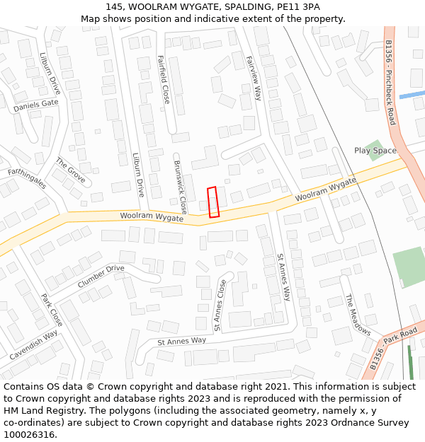 145, WOOLRAM WYGATE, SPALDING, PE11 3PA: Location map and indicative extent of plot