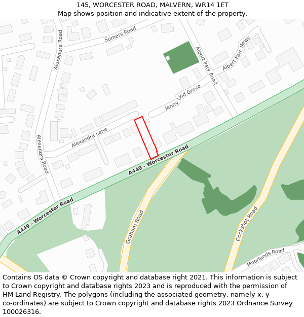 145, WORCESTER ROAD, MALVERN, WR14 1ET: Location map and indicative extent of plot