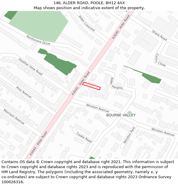 146, ALDER ROAD, POOLE, BH12 4AX: Location map and indicative extent of plot