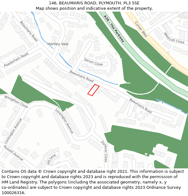146, BEAUMARIS ROAD, PLYMOUTH, PL3 5SE: Location map and indicative extent of plot