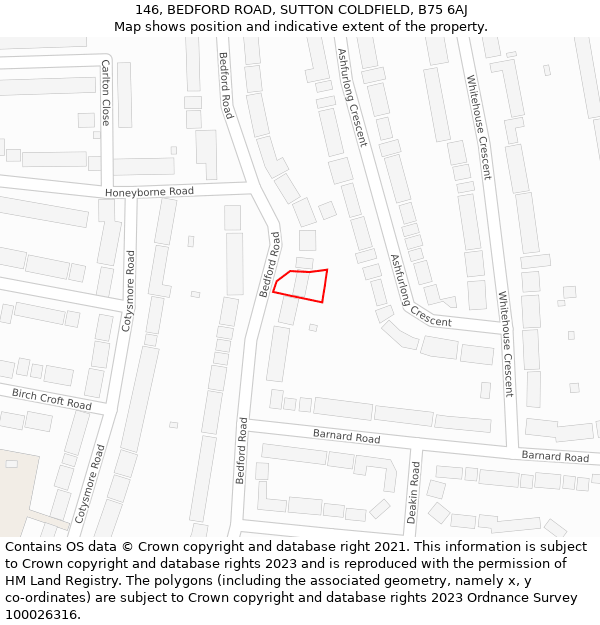 146, BEDFORD ROAD, SUTTON COLDFIELD, B75 6AJ: Location map and indicative extent of plot