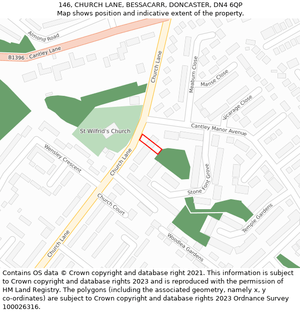 146, CHURCH LANE, BESSACARR, DONCASTER, DN4 6QP: Location map and indicative extent of plot