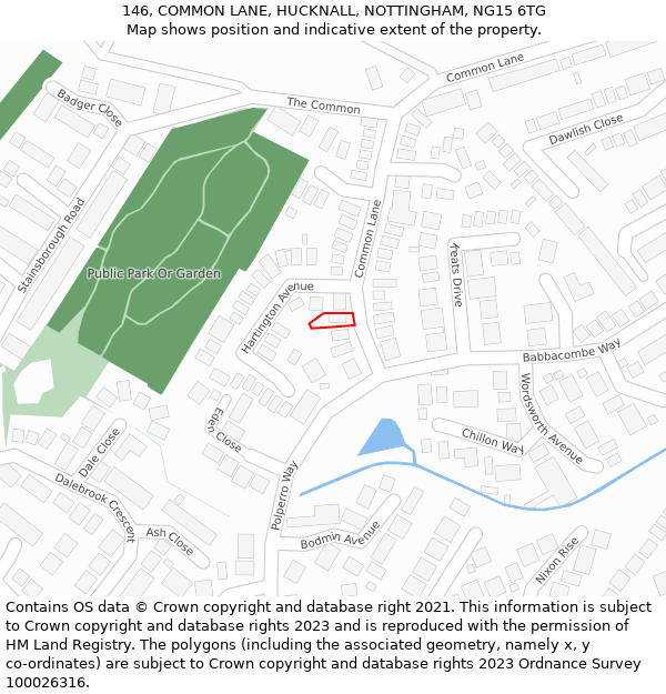 146, COMMON LANE, HUCKNALL, NOTTINGHAM, NG15 6TG: Location map and indicative extent of plot