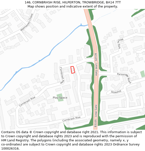 146, CORNBRASH RISE, HILPERTON, TROWBRIDGE, BA14 7TT: Location map and indicative extent of plot