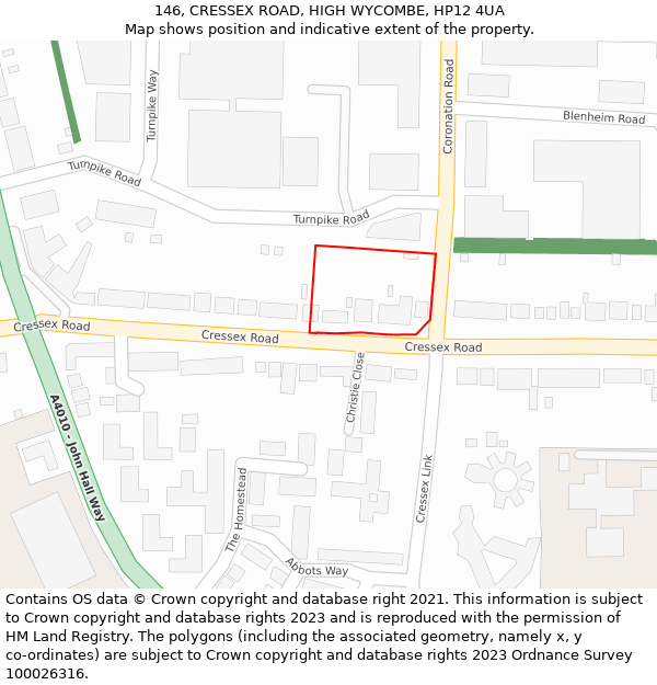 146, CRESSEX ROAD, HIGH WYCOMBE, HP12 4UA: Location map and indicative extent of plot