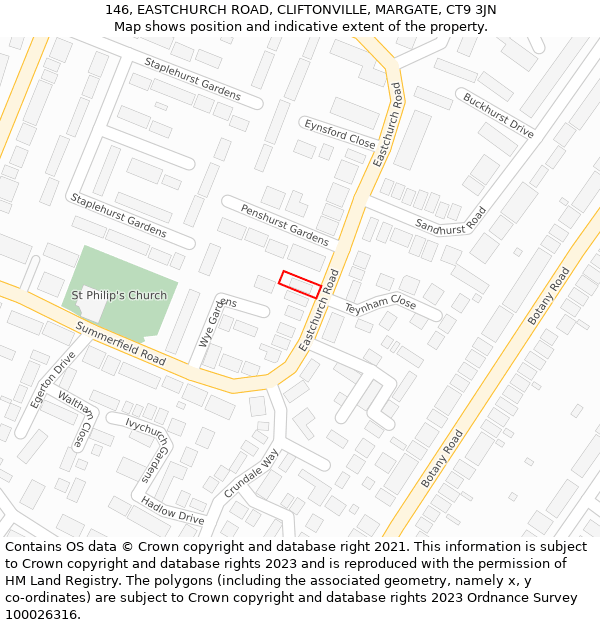 146, EASTCHURCH ROAD, CLIFTONVILLE, MARGATE, CT9 3JN: Location map and indicative extent of plot