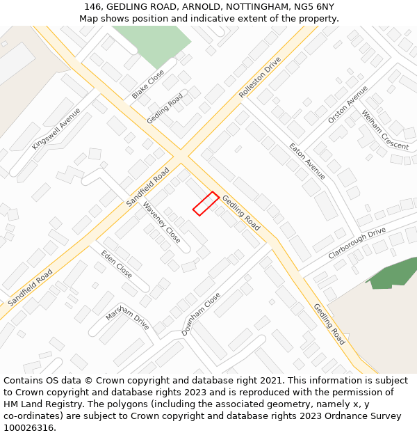 146, GEDLING ROAD, ARNOLD, NOTTINGHAM, NG5 6NY: Location map and indicative extent of plot