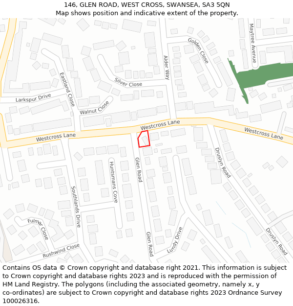 146, GLEN ROAD, WEST CROSS, SWANSEA, SA3 5QN: Location map and indicative extent of plot