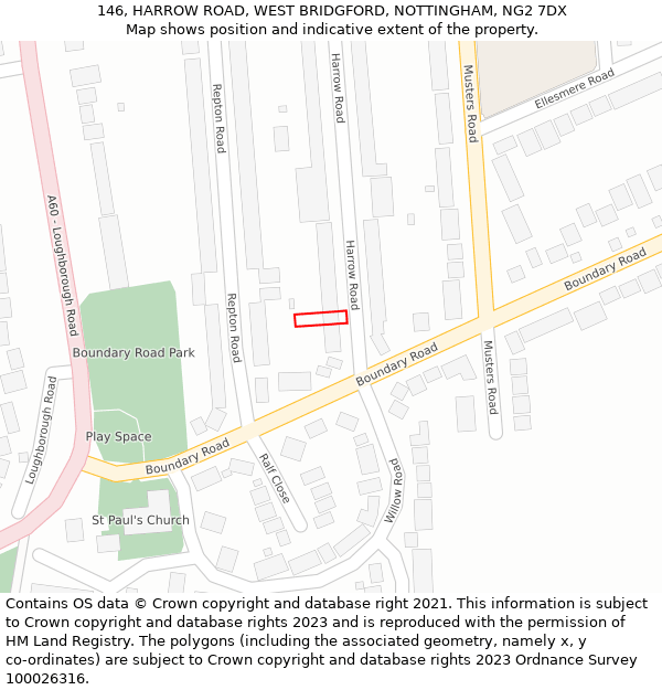 146, HARROW ROAD, WEST BRIDGFORD, NOTTINGHAM, NG2 7DX: Location map and indicative extent of plot