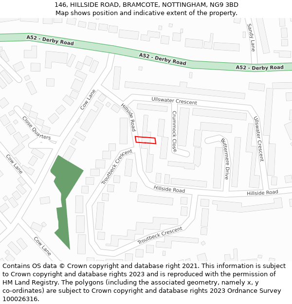 146, HILLSIDE ROAD, BRAMCOTE, NOTTINGHAM, NG9 3BD: Location map and indicative extent of plot