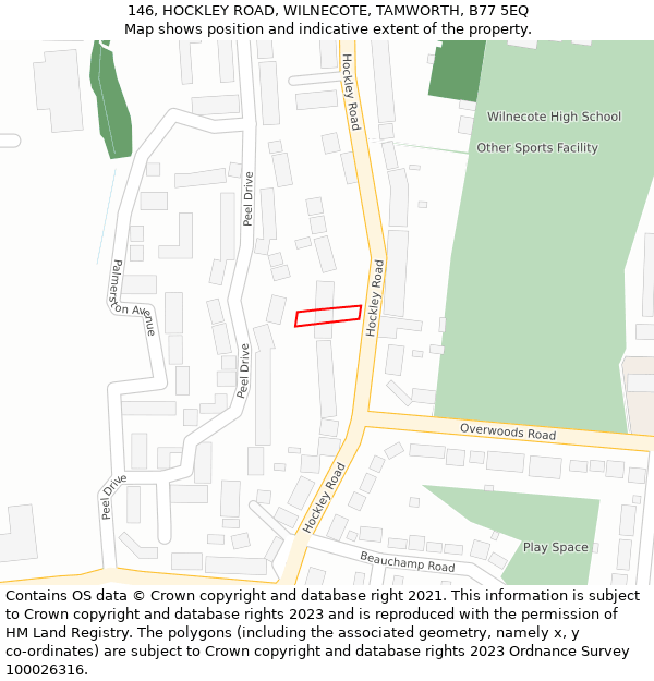146, HOCKLEY ROAD, WILNECOTE, TAMWORTH, B77 5EQ: Location map and indicative extent of plot