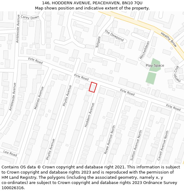 146, HODDERN AVENUE, PEACEHAVEN, BN10 7QU: Location map and indicative extent of plot