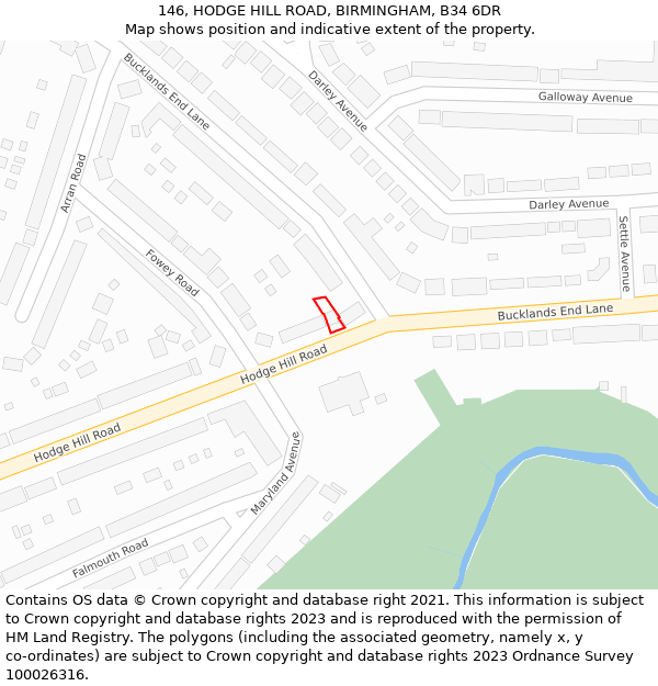 146, HODGE HILL ROAD, BIRMINGHAM, B34 6DR: Location map and indicative extent of plot