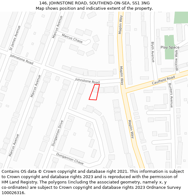 146, JOHNSTONE ROAD, SOUTHEND-ON-SEA, SS1 3NG: Location map and indicative extent of plot