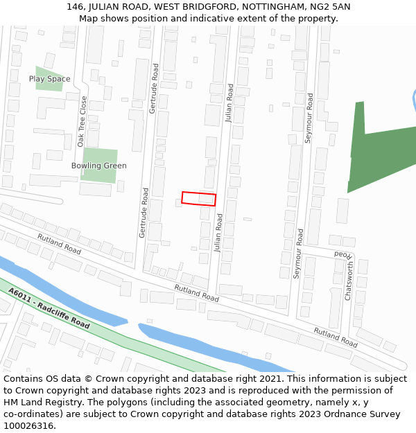 146, JULIAN ROAD, WEST BRIDGFORD, NOTTINGHAM, NG2 5AN: Location map and indicative extent of plot