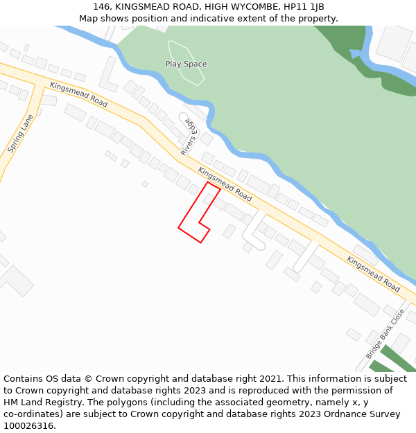 146, KINGSMEAD ROAD, HIGH WYCOMBE, HP11 1JB: Location map and indicative extent of plot