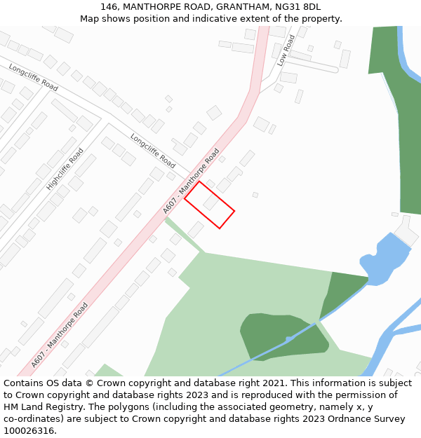 146, MANTHORPE ROAD, GRANTHAM, NG31 8DL: Location map and indicative extent of plot