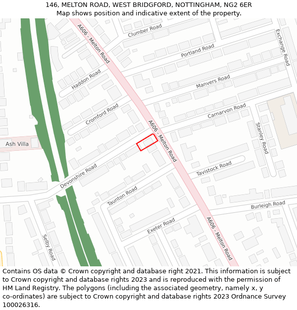 146, MELTON ROAD, WEST BRIDGFORD, NOTTINGHAM, NG2 6ER: Location map and indicative extent of plot