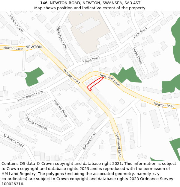 146, NEWTON ROAD, NEWTON, SWANSEA, SA3 4ST: Location map and indicative extent of plot