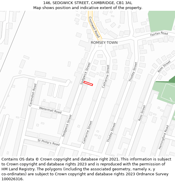 146, SEDGWICK STREET, CAMBRIDGE, CB1 3AL: Location map and indicative extent of plot