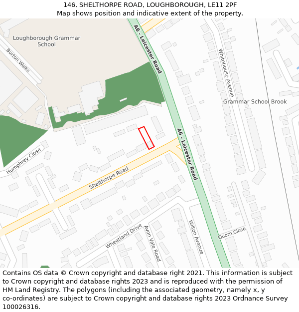 146, SHELTHORPE ROAD, LOUGHBOROUGH, LE11 2PF: Location map and indicative extent of plot