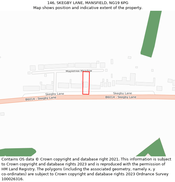 146, SKEGBY LANE, MANSFIELD, NG19 6PG: Location map and indicative extent of plot