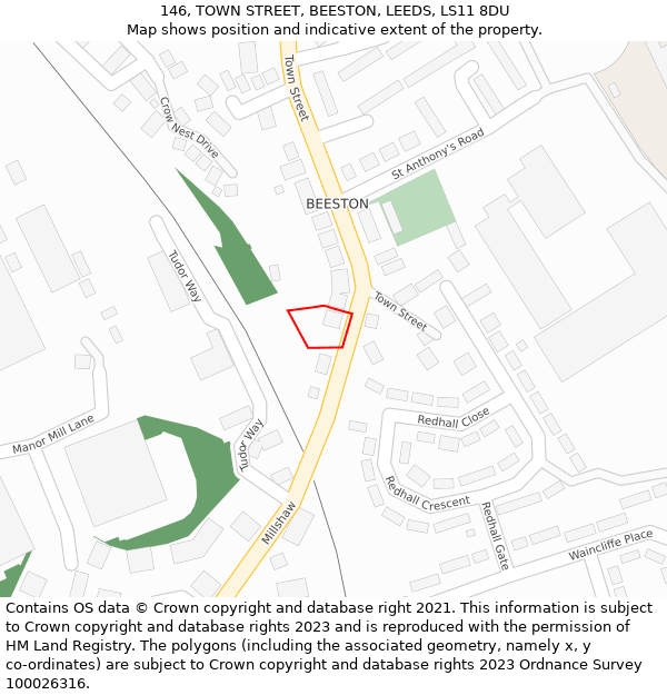 146, TOWN STREET, BEESTON, LEEDS, LS11 8DU: Location map and indicative extent of plot