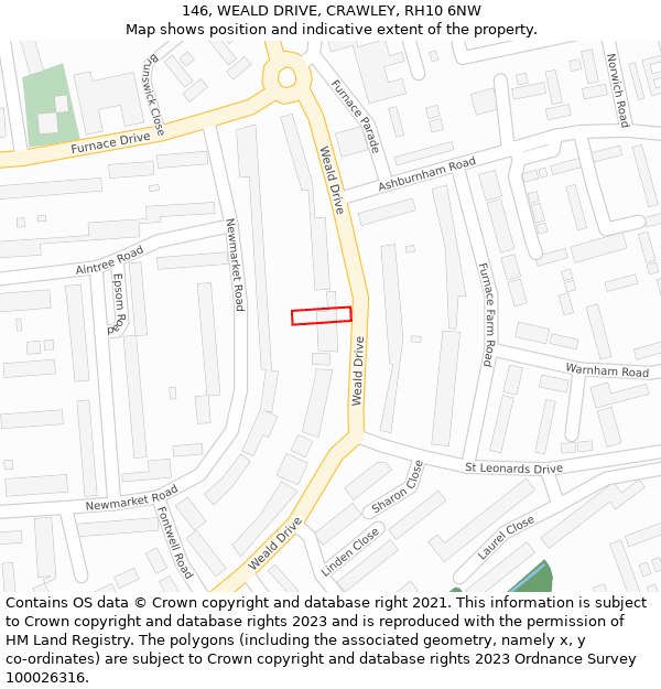 146, WEALD DRIVE, CRAWLEY, RH10 6NW: Location map and indicative extent of plot