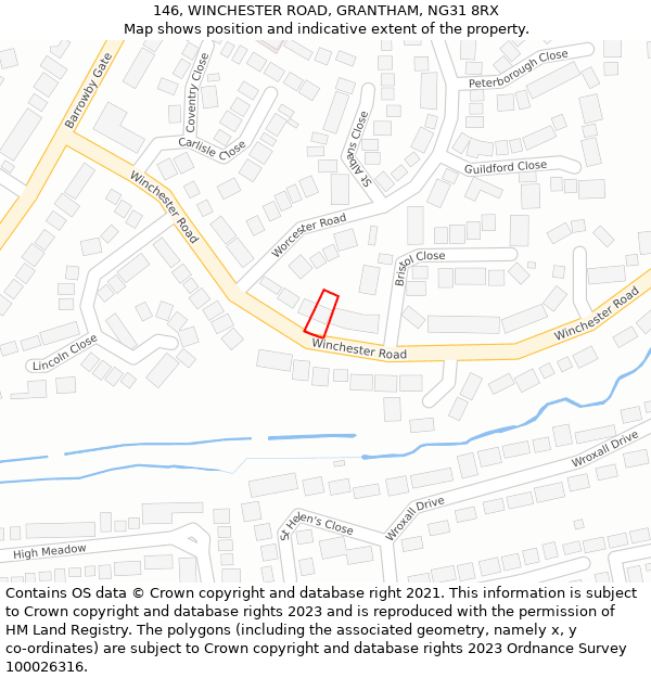 146, WINCHESTER ROAD, GRANTHAM, NG31 8RX: Location map and indicative extent of plot