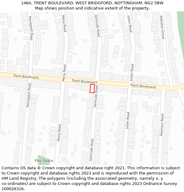 146A, TRENT BOULEVARD, WEST BRIDGFORD, NOTTINGHAM, NG2 5BW: Location map and indicative extent of plot