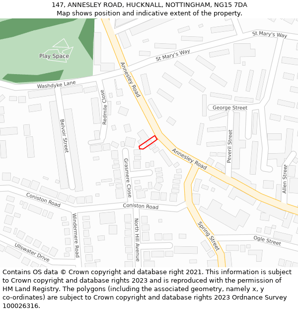 147, ANNESLEY ROAD, HUCKNALL, NOTTINGHAM, NG15 7DA: Location map and indicative extent of plot