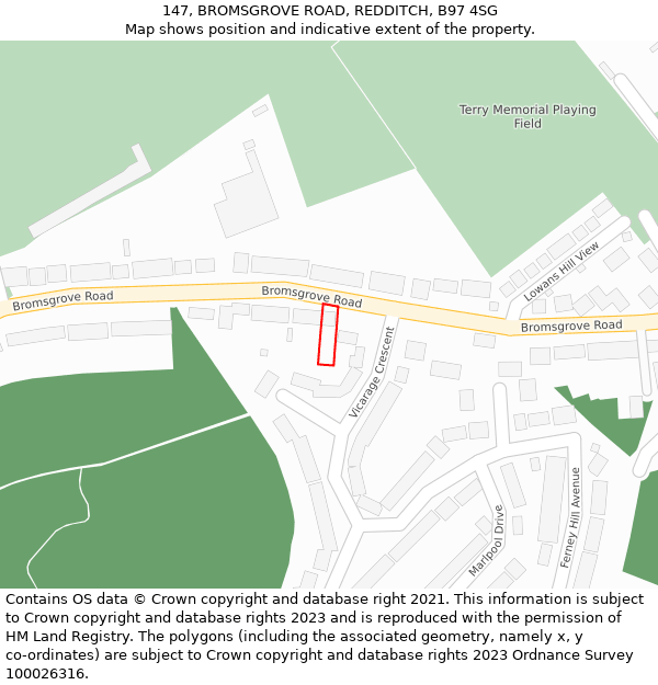 147, BROMSGROVE ROAD, REDDITCH, B97 4SG: Location map and indicative extent of plot