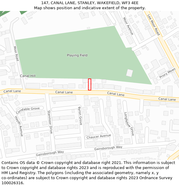 147, CANAL LANE, STANLEY, WAKEFIELD, WF3 4EE: Location map and indicative extent of plot