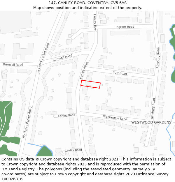 147, CANLEY ROAD, COVENTRY, CV5 6AS: Location map and indicative extent of plot