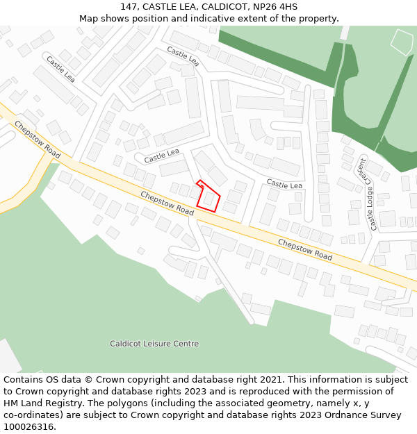 147, CASTLE LEA, CALDICOT, NP26 4HS: Location map and indicative extent of plot