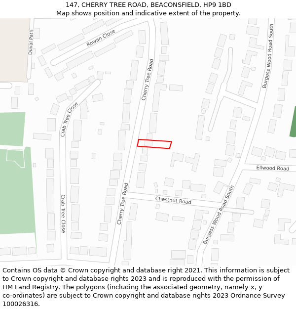 147, CHERRY TREE ROAD, BEACONSFIELD, HP9 1BD: Location map and indicative extent of plot